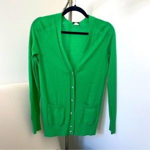 J.Crew Bright Green Jewel toned Cardigan w/Crystal Shaped Buttons